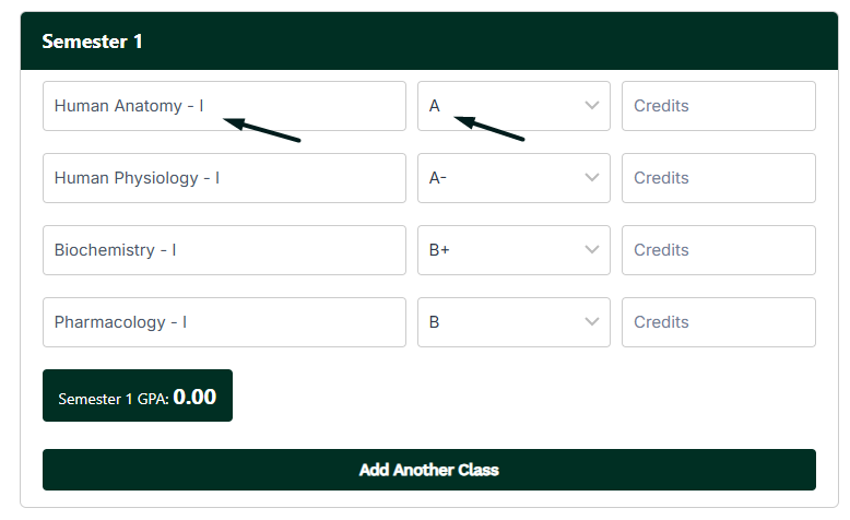 Select Courses and Grades - Step 1